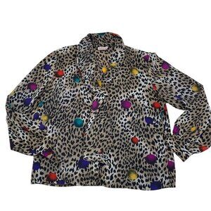 Lauren Lee Vintage Animal/Cheetah/Leopard Print Tie Neck Line Blouse Size M